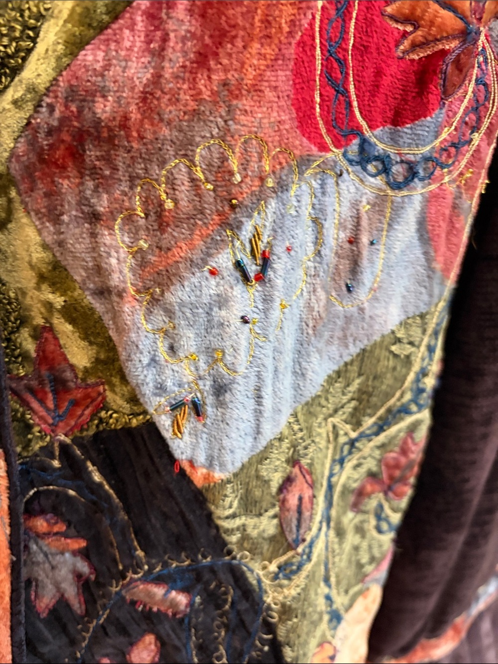Flashback Boho Hippie Patchwork Velvet Button-Front Jacket Size Large 55% Cotton - Picture 11 of 14
